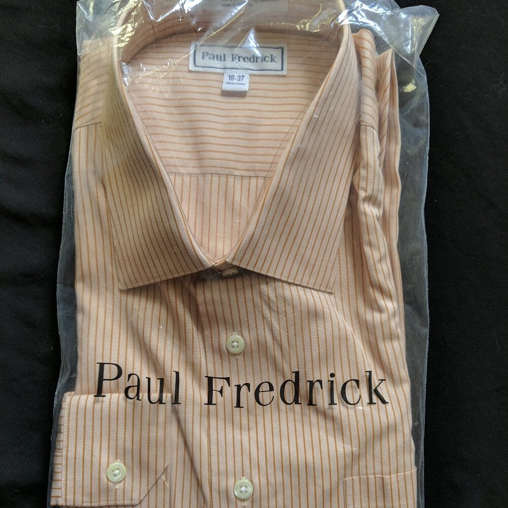 Paul Fredrick Orange Striped Dress Shirt 18-37 NWT
